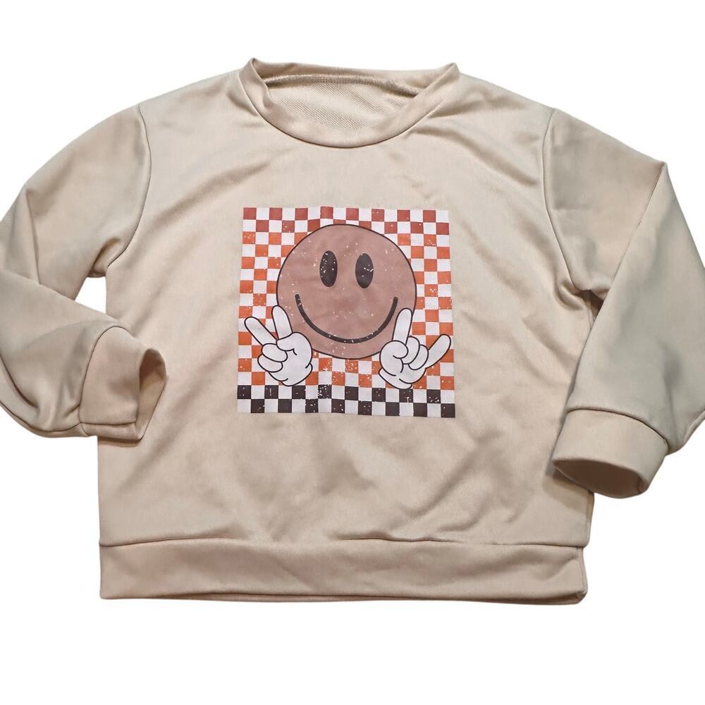 Happy Face Sweatshirt sz 8 Checkerboard Smiley Face Sweatshirt